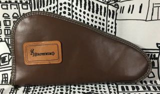Vintage Browning Brown Leather Fleece Lined Pistol Rug Soft Case 14.  5” X 7.  5”