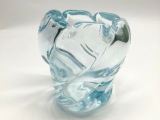 Orrefors Blue Swirled Art Glass Vase Edvin Ohrstrom Vintage Scandinavian