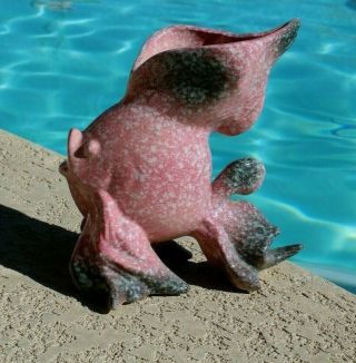 Vintage Mid - Century Hull Pottery Speckled Pink & Black Fabulous Fish Vase