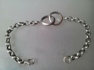 Old Vintage Hallmarked Solid Sterling Silver Belcher Chain Double Rings Bracelet