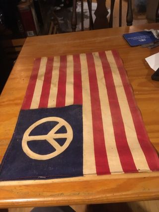Vintage American Flag Peace Sign Printed Cotton Hand Held Size