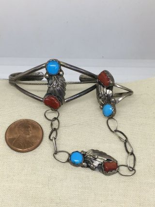 Vintage Navajo Sterling Silver Turquoise Slave Cuff Bracelet (6.  25) Ring Sz 6 B4