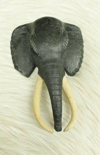 Vintage African Hand Carved Wood Elephant Head Wall Hanging Mask Made In Kenya