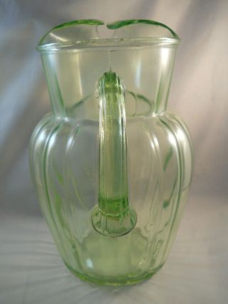 Vintage Green Vaseline Glass Pitcher With Ice Lip