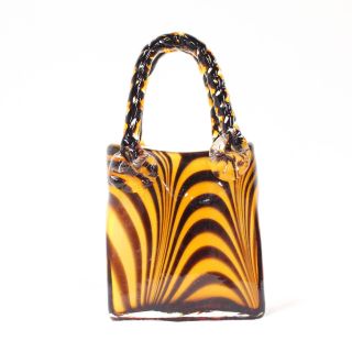 Vintage Murano Art Glass Handbag Vase Home Decor Retro Flowers Tiger Design 452 2