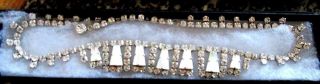 Vintage C1950`s Claw Set Mother Of Pearl & Diamante Necklace 16ins Cased