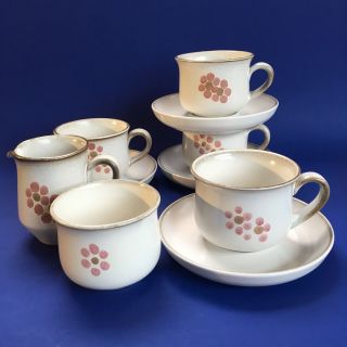 Denby England Gypsy Stoneware 4 Cups & Saucers,  Cream & Sugar Vintage