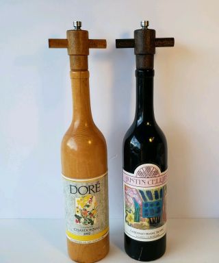 Olde Thompson Pepper Mill And Salt Shaker Set 1992 Vintage Wine Bottle Red White
