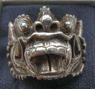 Gorgeous Large Vintage Chinese Silver Dragon Or God Head Ring Size Q