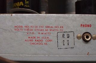 KNIGHT ALLIED RADIO TUBE AMPLIFIER Model 93 SX 3