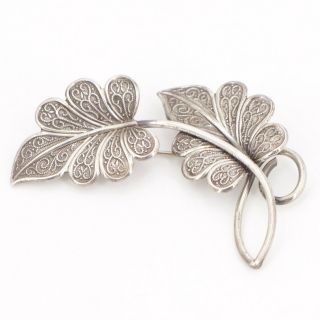 Vtg Sterling Silver - Beau Filigree Leaves Leaf Spiral Brooch Pin - 11g