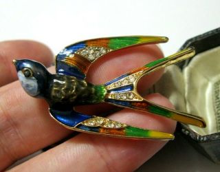 Vintage Style Art Deco Enamel & Crystal Swallow Swift Bird Jewellery Brooch Pin