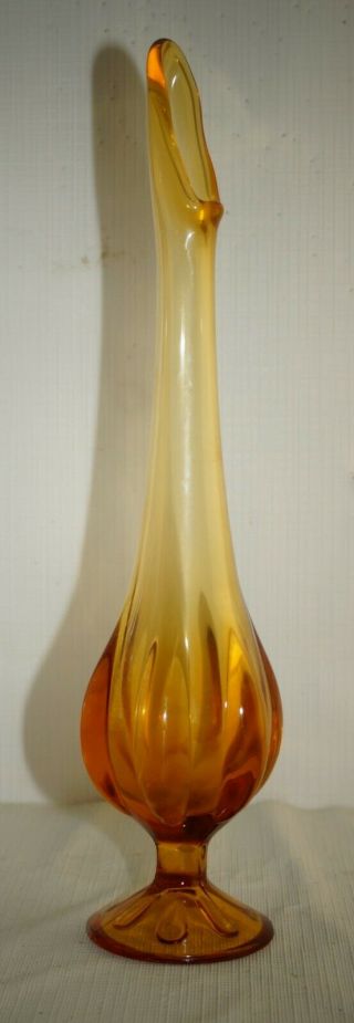 Vtg Viking Amber Glass Epic 6 Petal Pattern Swung Vase Mid Century Modern 12 "