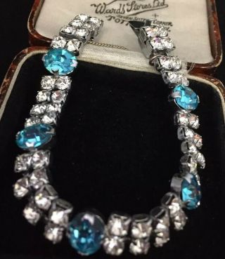 Vintage Art Deco Jewellery Stunning Aquamarine Crystal Cocktail Bracelet