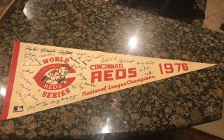 Vintage 1976 Cincinnati Reds World Series Pennant Nl Champs Printed Autographs