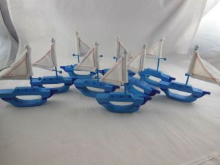 9 Vintage Wooden Blue Sail Boats With Felt Sails Napkin Holder Rings Nautical