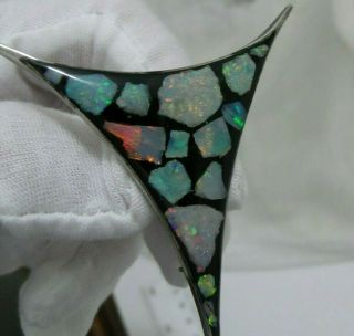 Vintage Sterling Silver Opal Large Triangle Style Shaped Brooch Pin.