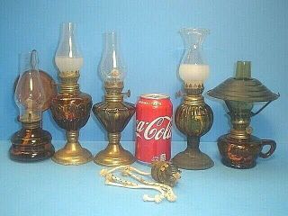 5 Vintage Small Amber Glass Oil Lamps Made In Hong Kong