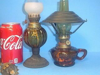 5 VINTAGE SMALL AMBER GLASS OIL LAMPS MADE IN HONG KONG 3