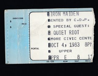 Iron Maiden & Quiet Riot Vintage Concert Ticket Stub October 4 1983 Wash Dc