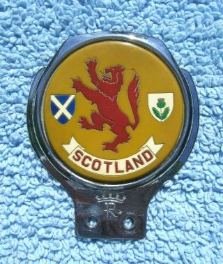 Vintage 1960s Scotland Rampant Lion Car Badge - Scottish Scooter Emblem - Renamel