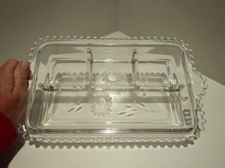 Vintage Imperial Elegant Glass Candlewick/cornflower Pattern Divided Dish