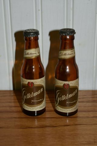 Vintage Gettelman Beer Bottle Salt & Pepper Shakers Milwaukee Wisconsin Glass