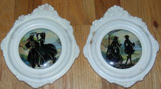 Vintage Set Victorian Silhouette Pictures - Chalkware Frames - Estate