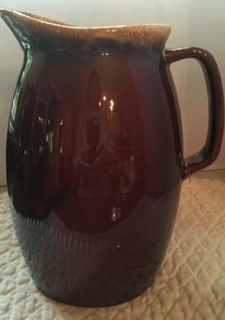 Vintage Hull Glazed Pottery Oven Proof Usa Brown Pitcher/carafe 9”