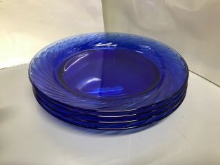 4 Vintage Pyrex Cobalt Blue Glass Swirl Festiva 7 1/2 " Salad Plates Usa