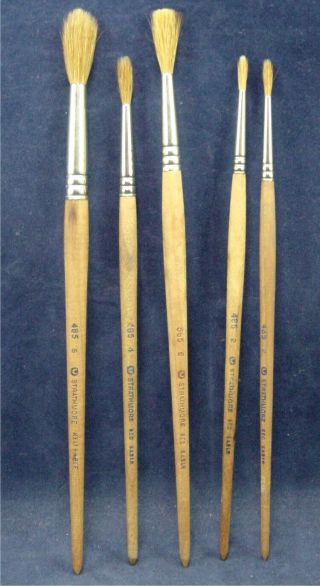 5 Strathmore Round Red Sable Watercolor Brushes Sizes 2,  4,  6,  8 Vintage