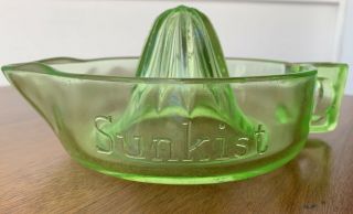 Vintage Mckee Sunkist Depression Glass Green Citrus Juicer/reamer Pat.  No.  68764