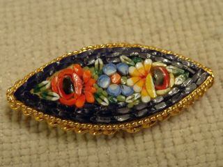 Vintage Italian Gold Tone Micro Mosaic Flower Brooch - 1 6/8 " Wide