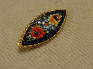 Vintage Italian Gold Tone Micro Mosaic Flower Brooch - 1 6/8 