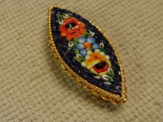 Vintage Italian Gold Tone Micro Mosaic Flower Brooch - 1 6/8 