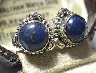 Vintage Style Solid Sterling Silver Real Lapis Lazuli Stone Celtic Stud Earrings