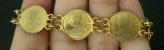 Stunning Vintage Estate Russian Coin Gold Tone 7 1/8 " Bracelet G754s
