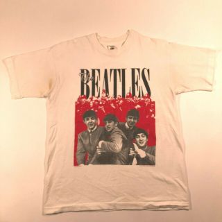 Beatles Photo Tee T Shirt 1995 1985 Mens L White Usa Vtg 80s 90s