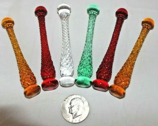 (6) Vintage Colored Glass Mcm Mid Century Modern Retro Honey Stirrer Sticks Excl