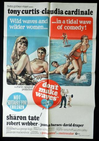 Dont Make Waves Sharon Tate Surfing Vintage Australian One Sheet Movie Poster