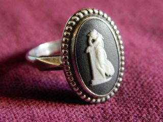 Vintage Wedgwood Sterling Silver Black Jasper Classical Goddess Cameo Ring M