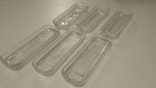 Set Of 6 Vintage Footed Pressed Glass Corn On The Cob Serving Dishes