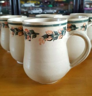 Vintage Handcrafted Australian Pottery Coffee Mugs - Set Of 6 - Signed - Vgc