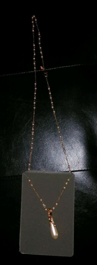 NOLAN MILLER Pearl Drop Necklace Crystals Gold Tone Long W BOX Vintage 4