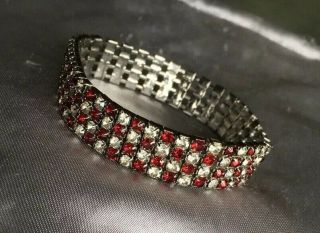 Vintage Silver Art Deco Inspired Ruby & Diamond Paste Jewellery Bracelet