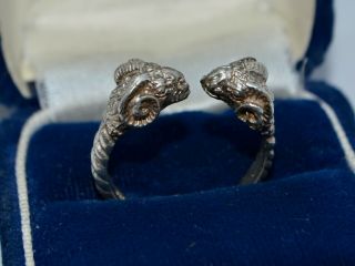 Reserved For Wendy.  Vintage Silver Double Ram Head Unusual Ring - Adjustable