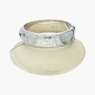 Vintage / Sterling Silver Etched Bangle (dented) / Bracelet 6.  5“ (27.  7g)