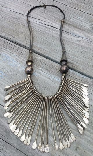 Vintage African Tribal Spoon Bib Necklace Silver Tone Bohemian