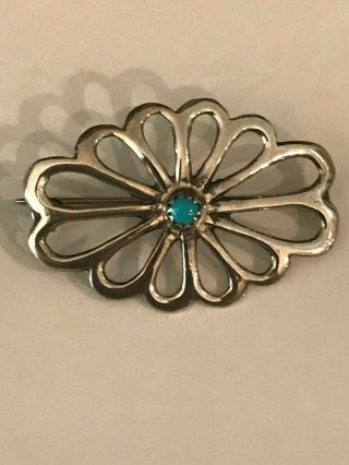 Vintage Southwestern Sterling Silver Turquoise Pin Brooch