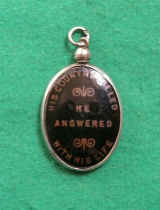 Vintage Wwi Memory / Mourning Silver & Enamel His Country Called Photo Pendant